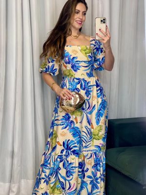 vestido florido longo